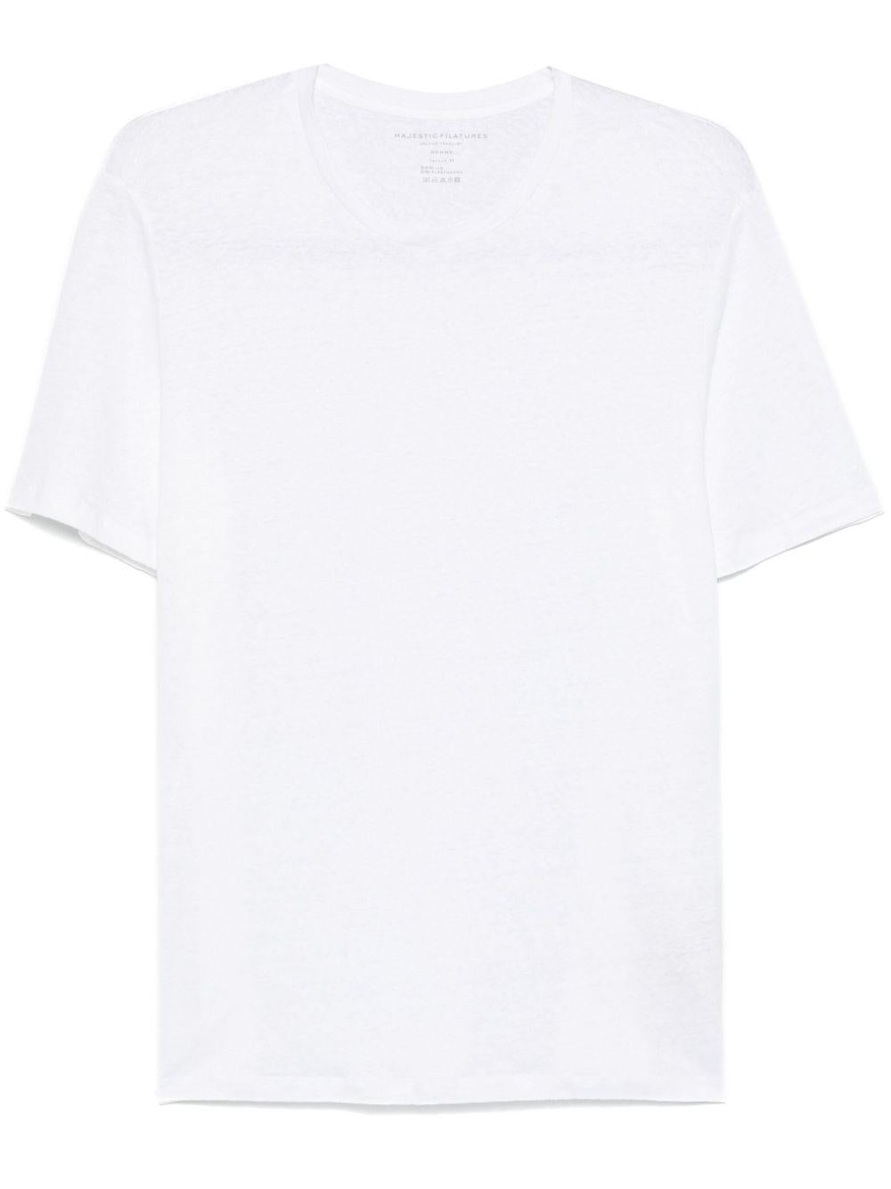 MAJESTIC FILATURES T-shirt a  maniche corte in lino elasticizzato bianco 
