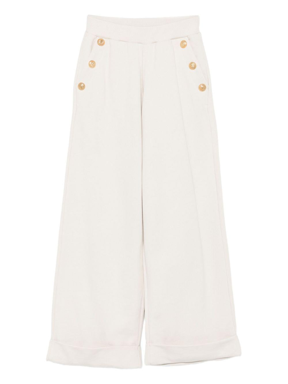 BALMAIN Pantaloni in cotone color crema con bottoni dorati 