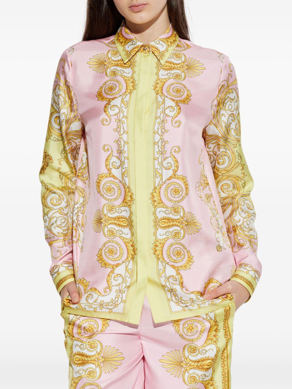 VERSACE Camicia in seta rosa chiaro e gialla 