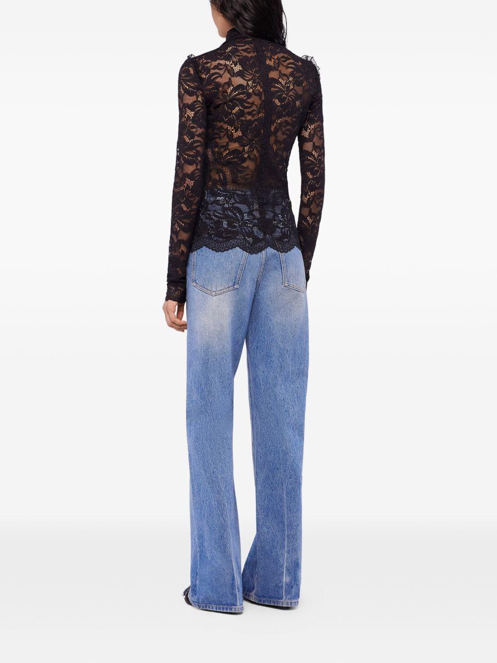 RABANNE Top a maniche lunghe in pizzo nero 