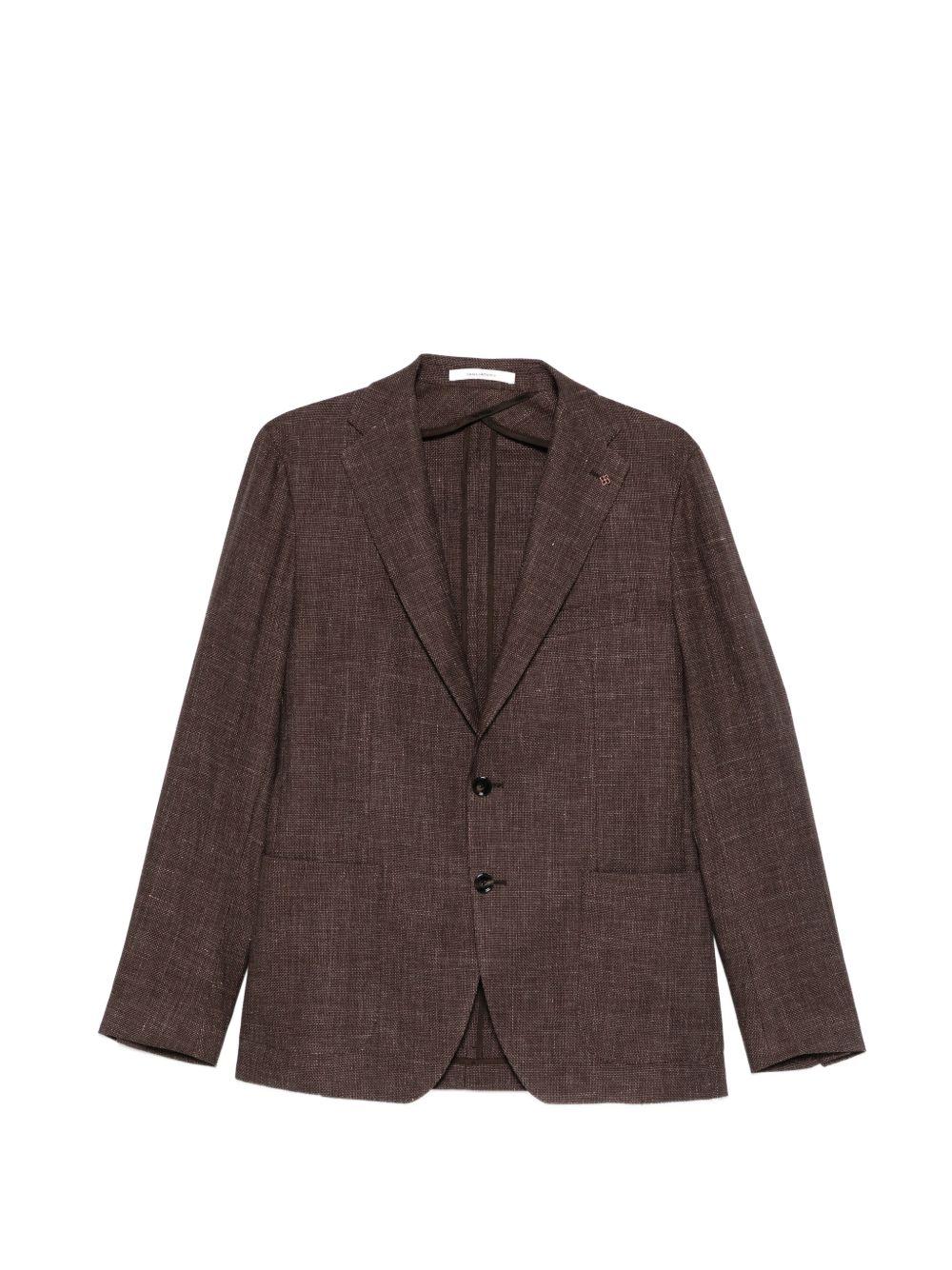 TAGLIATORE Blazer monopetto marrone in lino mix cotone 