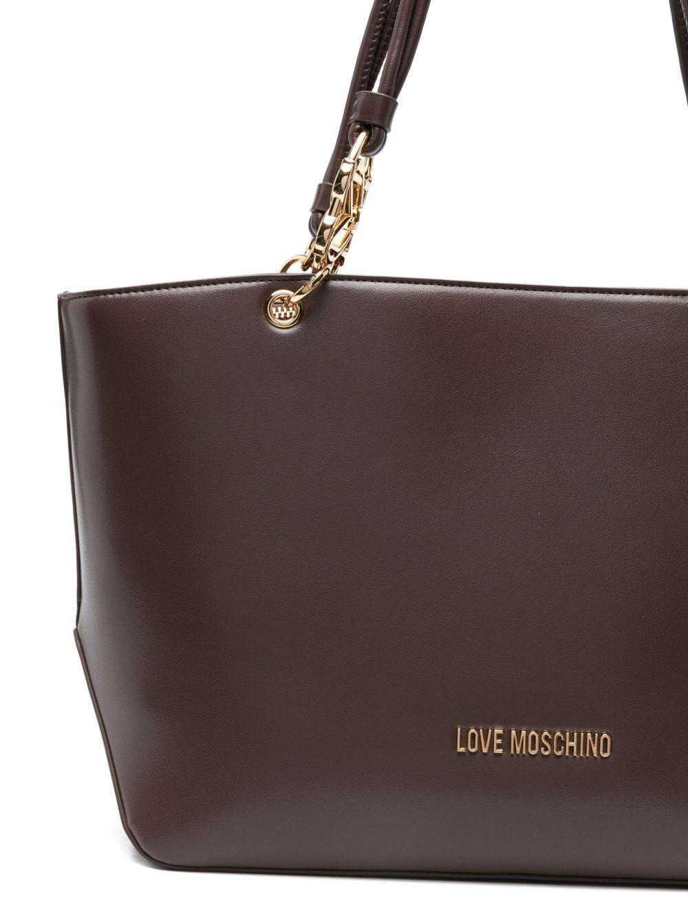 LOVE MOSCHINO Borsa shopping marrone con dettagli logo oro 
