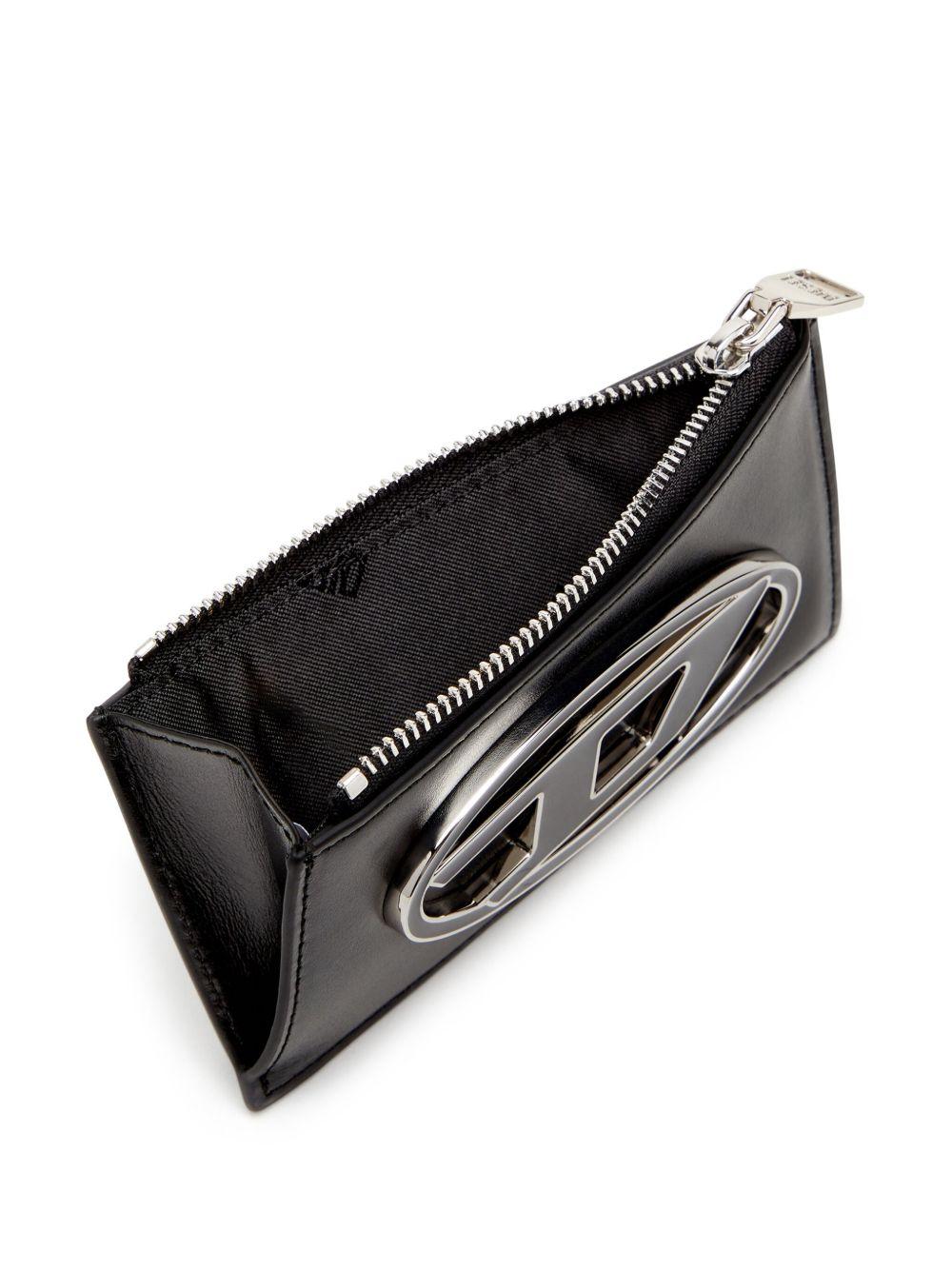 DIESEL Portacarte in pelle nera con placca logo 