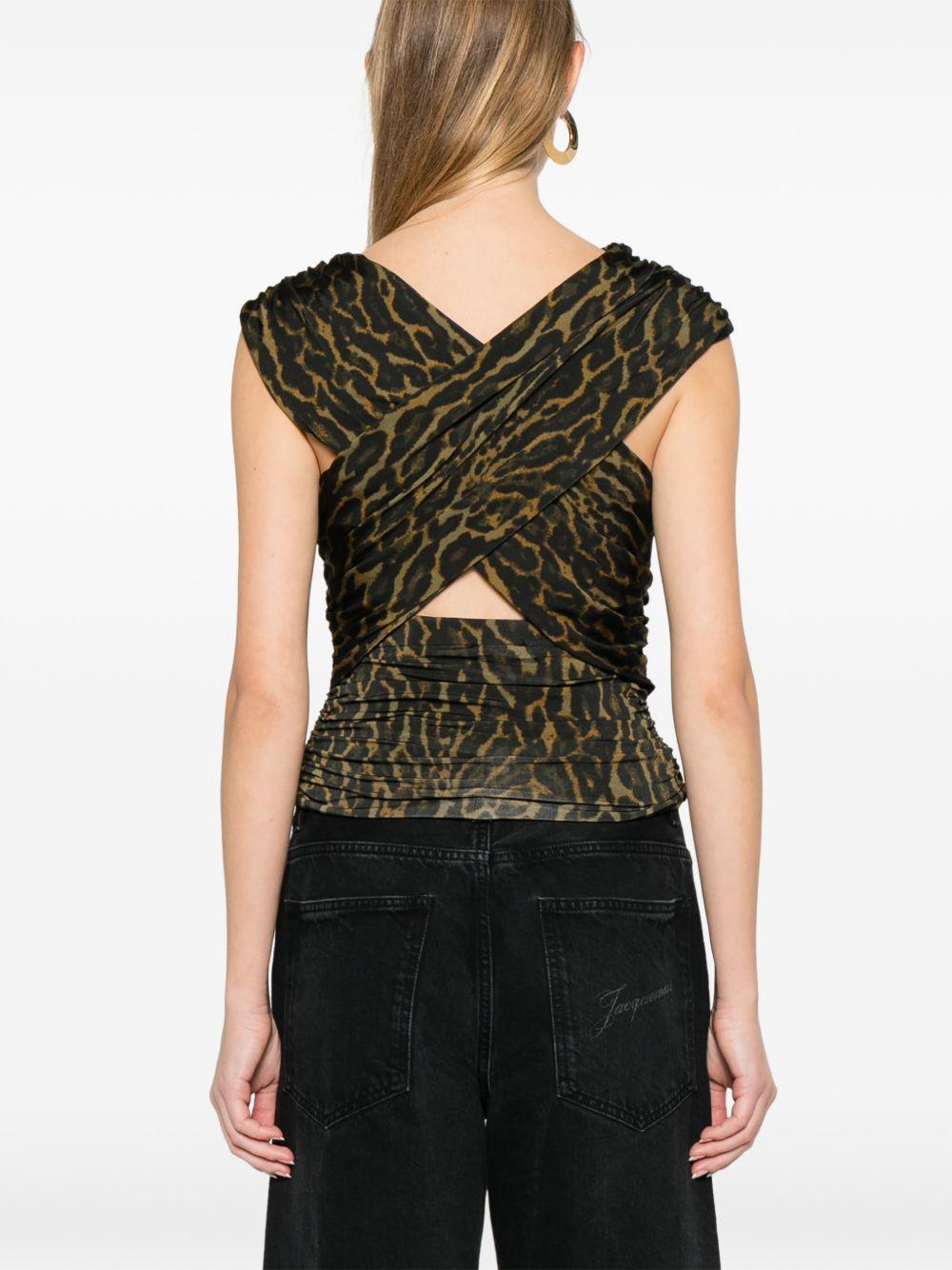GANNI Top intrecciato con stampa animalier 