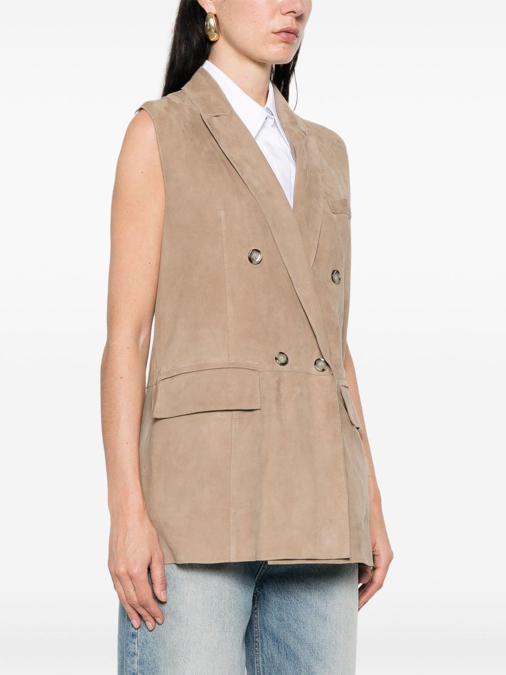 THE JACK AND JACKIE LEATHERS Gilet in suede marrone chiaro con tasche 