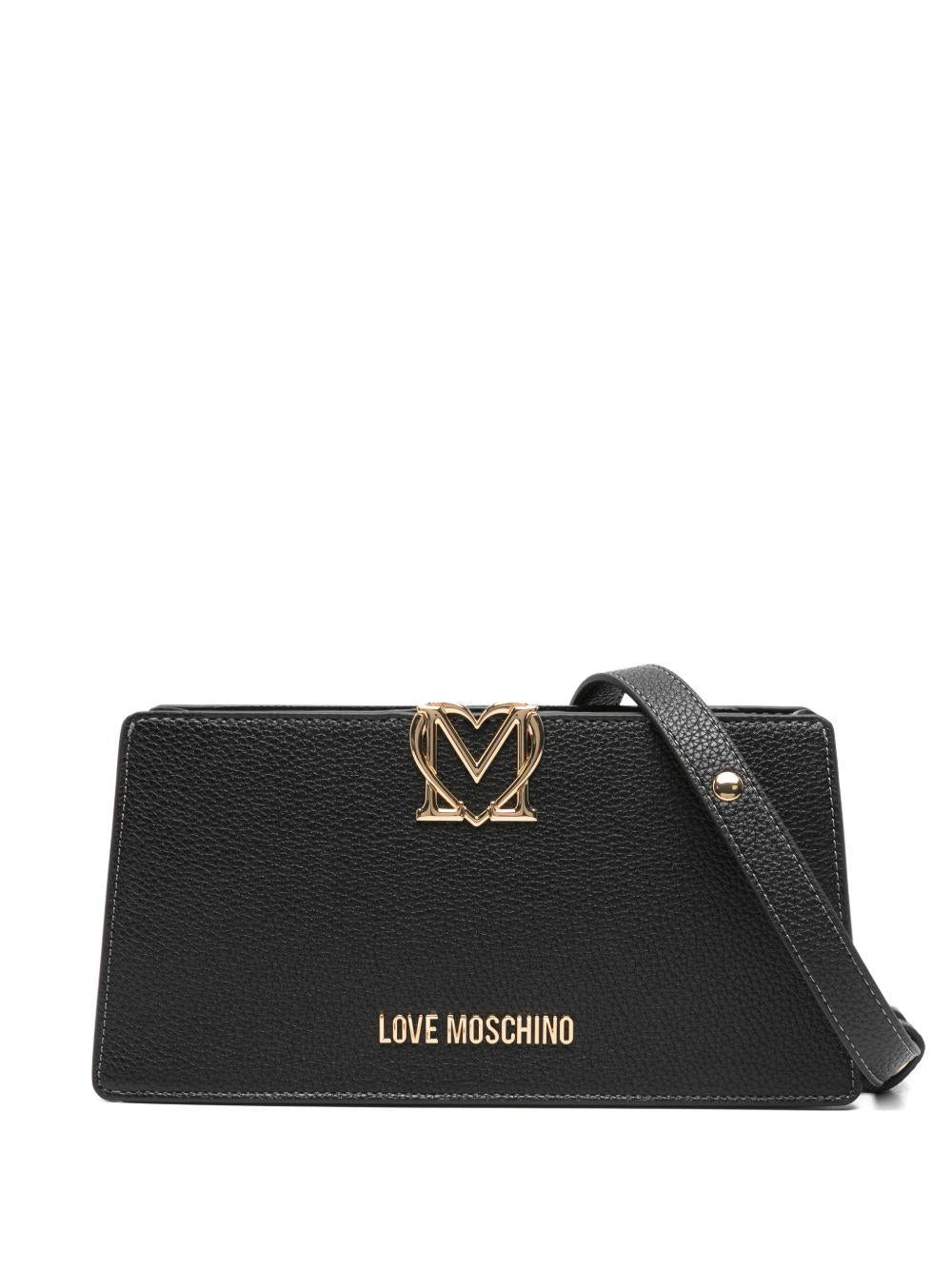 LOVE MOSCHINO Borsa a spalla nera in ecopelle con placca logo dorato 