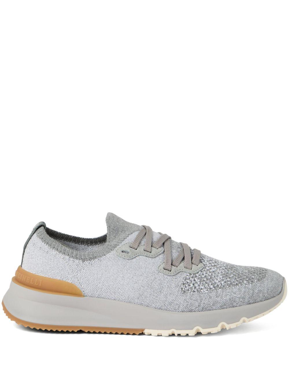 BRUNELLO CUCINELLI Sneakers in maglia chiné grigia 