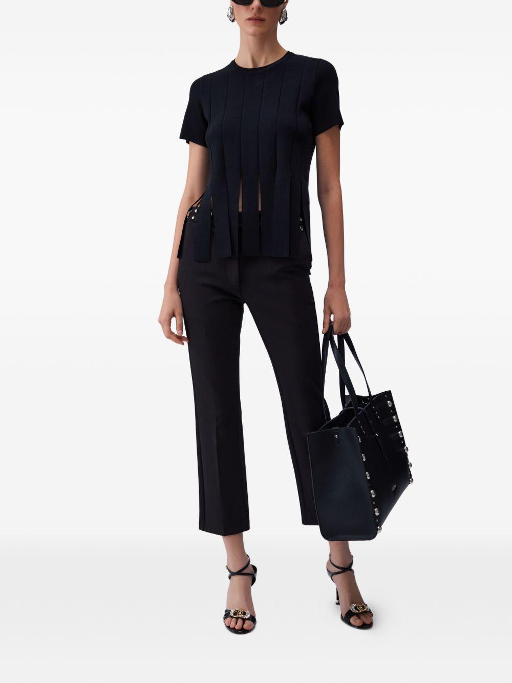 LIUJO T-shirt nera con taglio a frange slim 