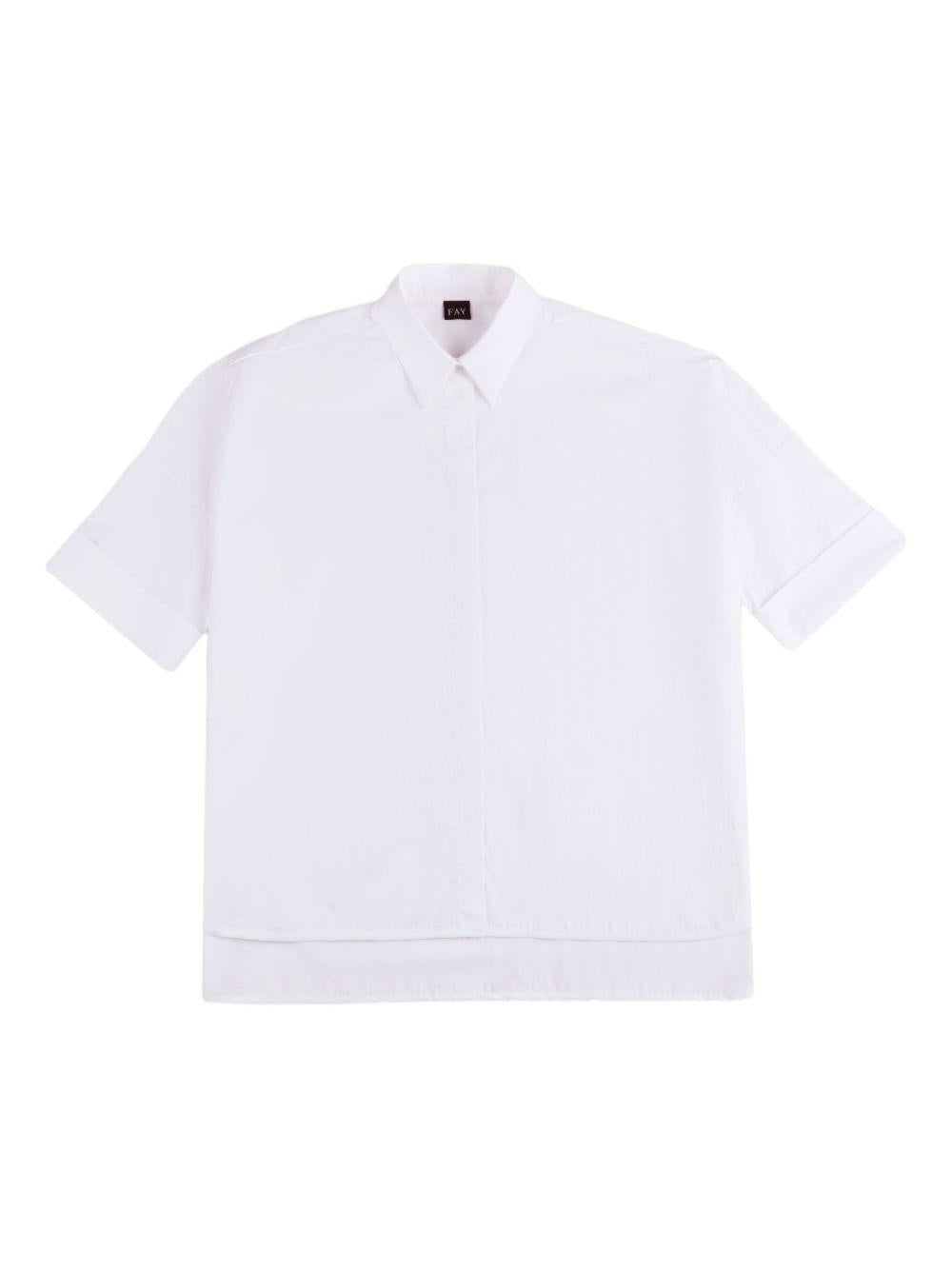 FAY Camicia in cotone bianco a maniche corte con orlo dritto 