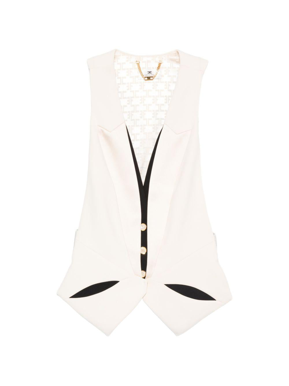 ELISABETTA FRANCHI Gilet bianco con dettagli struuturali neri 