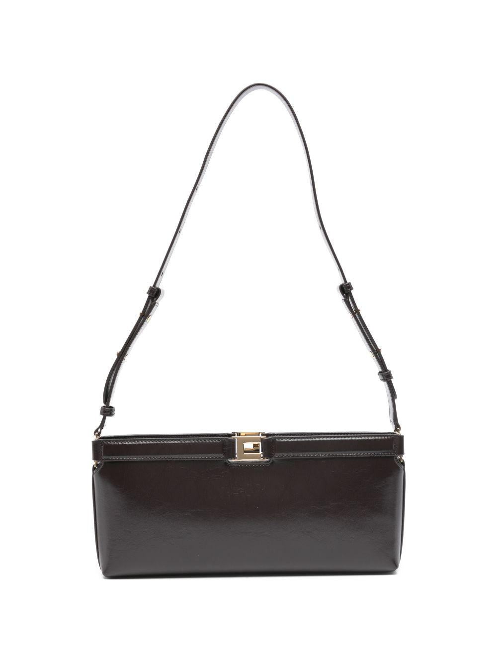 ELISABETTA FRANCHI Borsa a spalla marrone con texture effetto naplak 