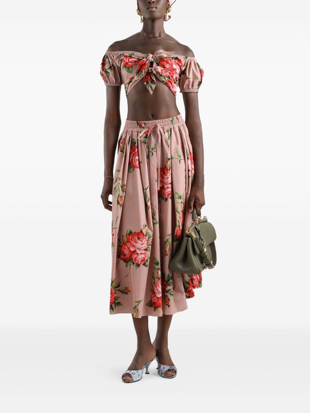 DOLCE e GABBANA Gonna midi in cotone rosa con stampa floreale 