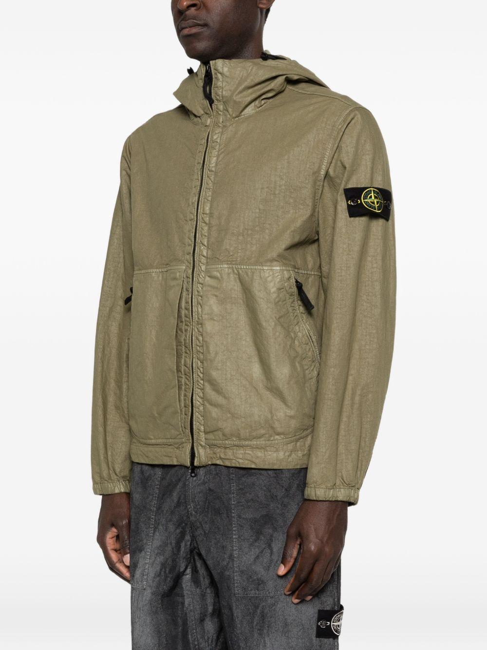 STONE ISLAND Giacca con cappuccio verde militare con zip 