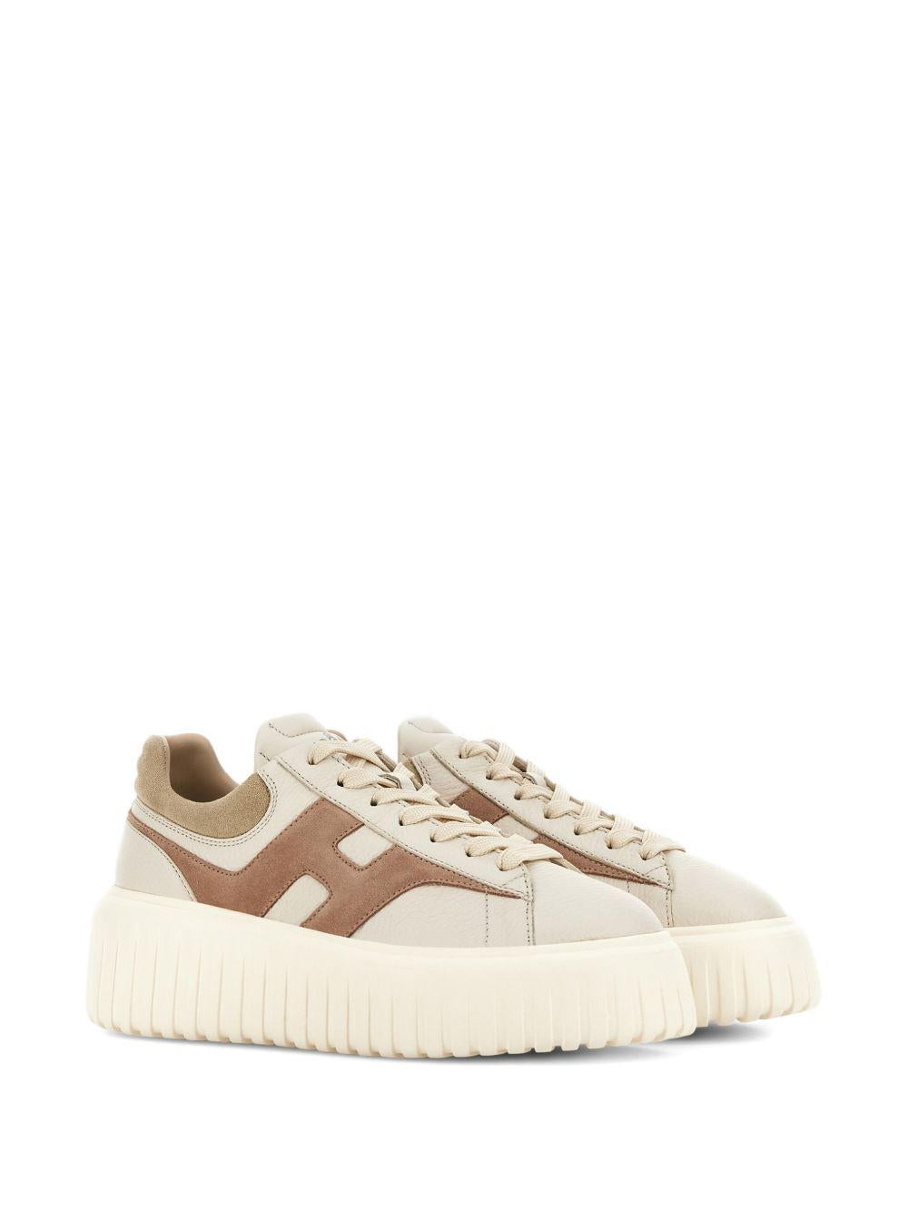HOGAN Sneakers Hogan H-Stripes in pelle beige e marrone 