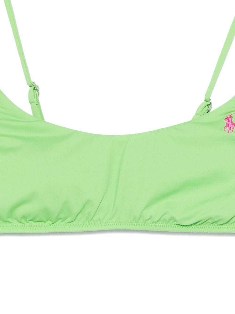 POLO RALPH LAUREN Top bikini a fascia con spalline sottili verde chiaro con logo a contrasto 