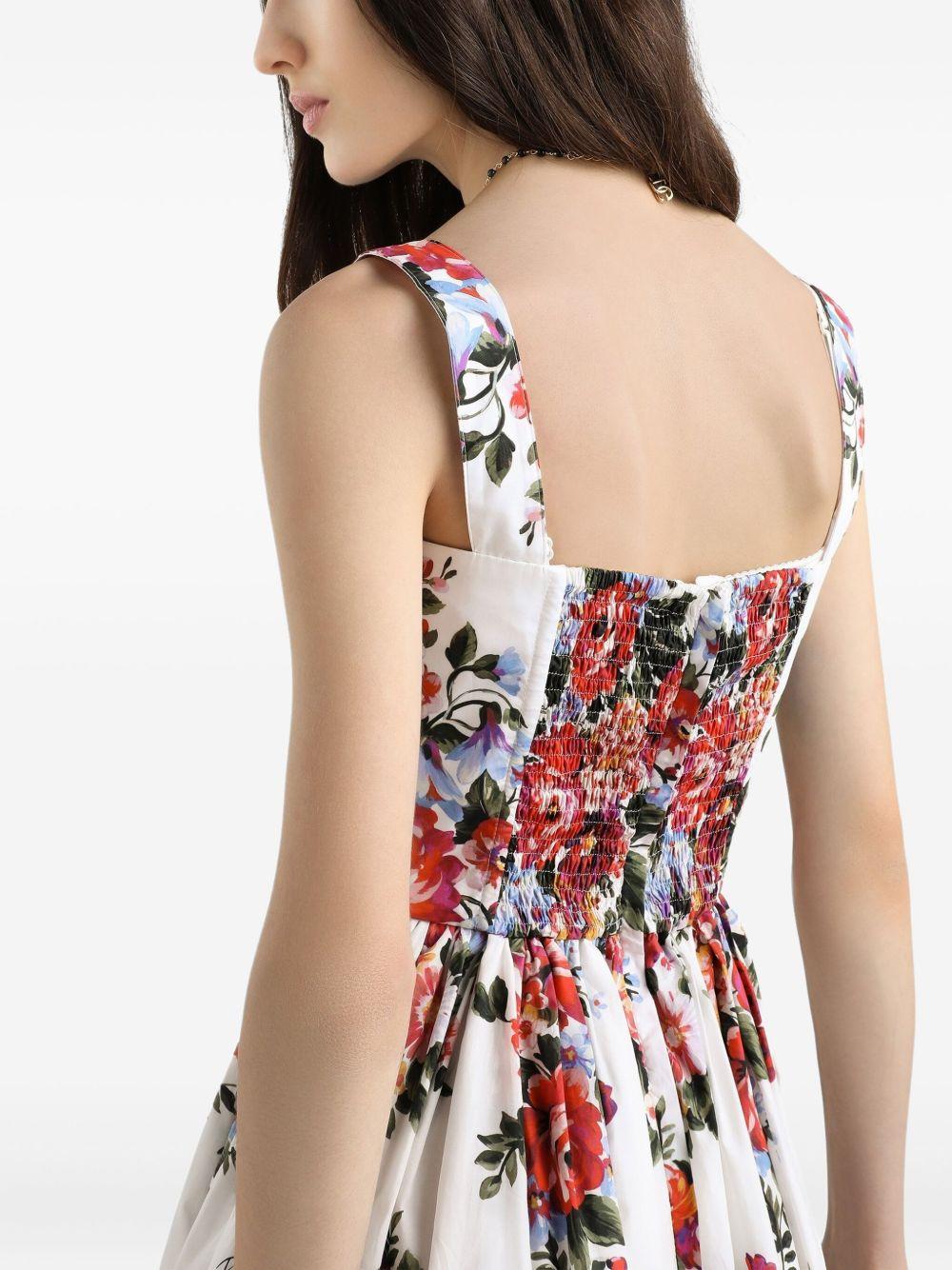 DOLCE e GABBANA Abito midi in cotone bianco con stampa floreale 