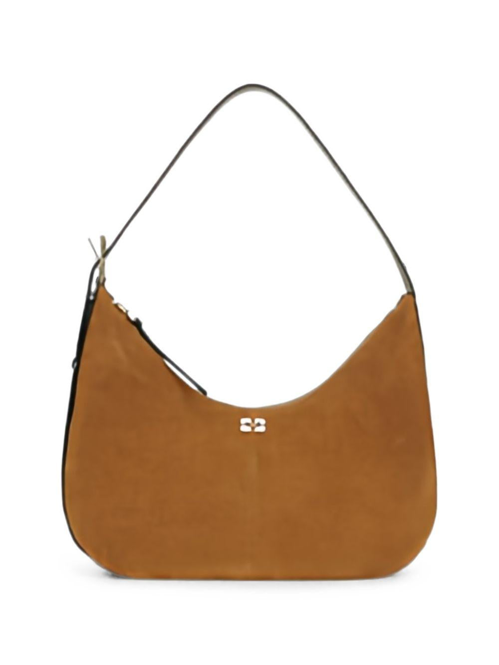 GANNI Borsa Hobo in pelle scamosciata con logo metallico 