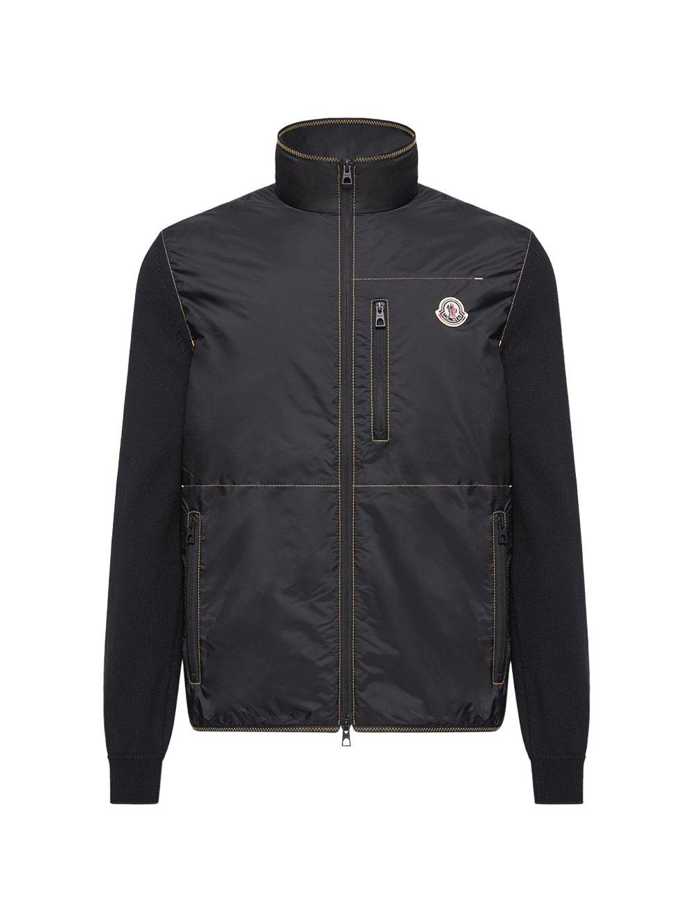 MONCLER Piumino cardigan Archivio blu con tasche e logo 