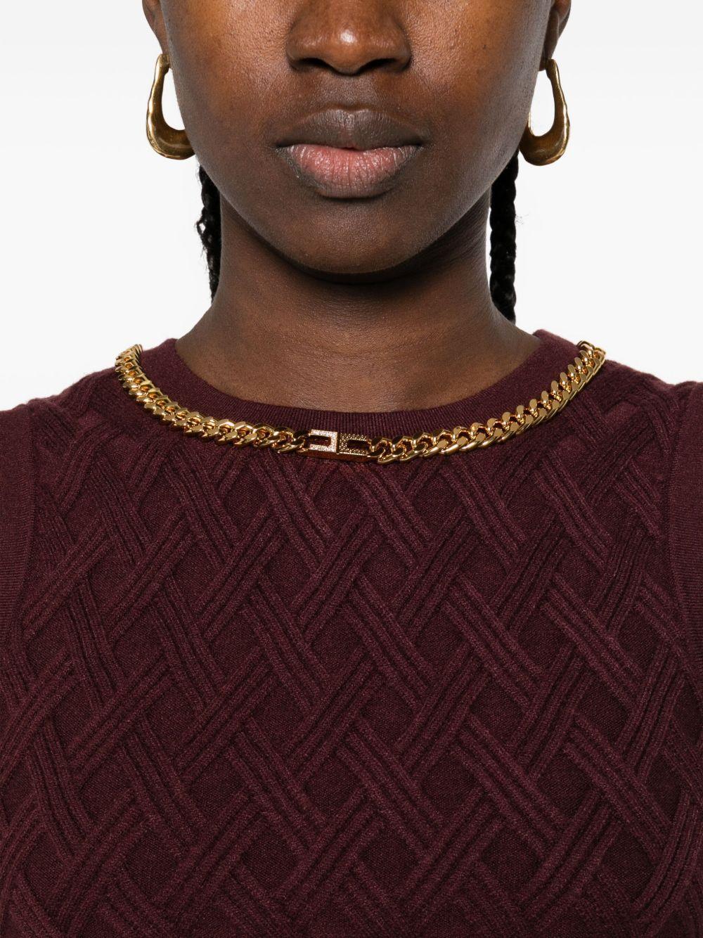 ELISABETTA FRANCHI Top in maglia a rombi bordeaux e dettaglio gioiello 