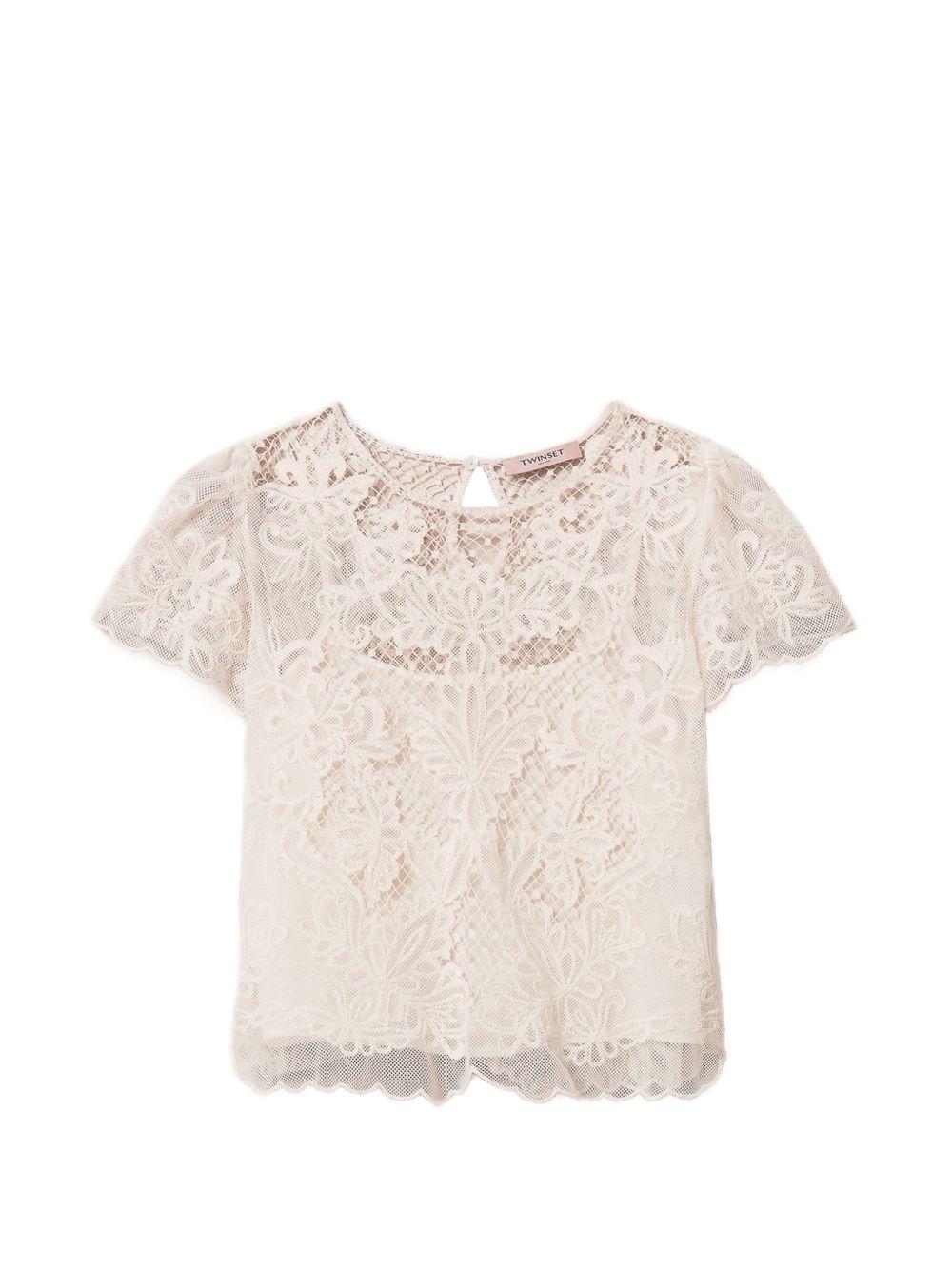 TWINSET Blusa ricamata in cotone bianco 