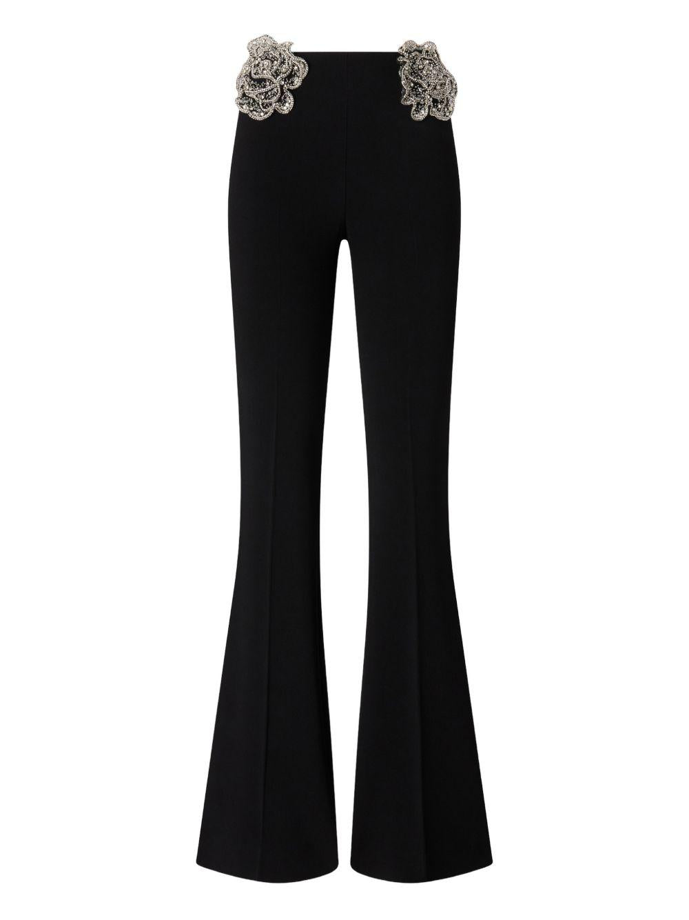 PINKO Pantaloni Cocomero neri svasati con rose 