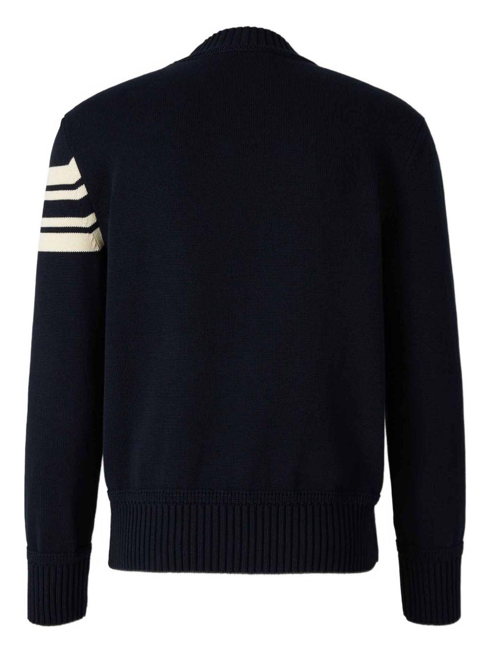 MONCLER Maglione in cotone blu navy con logo ricamato 