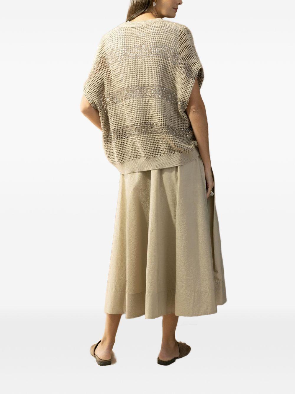 BRUNELLO CUCINELLI Blusa color champagne a righe con strass 