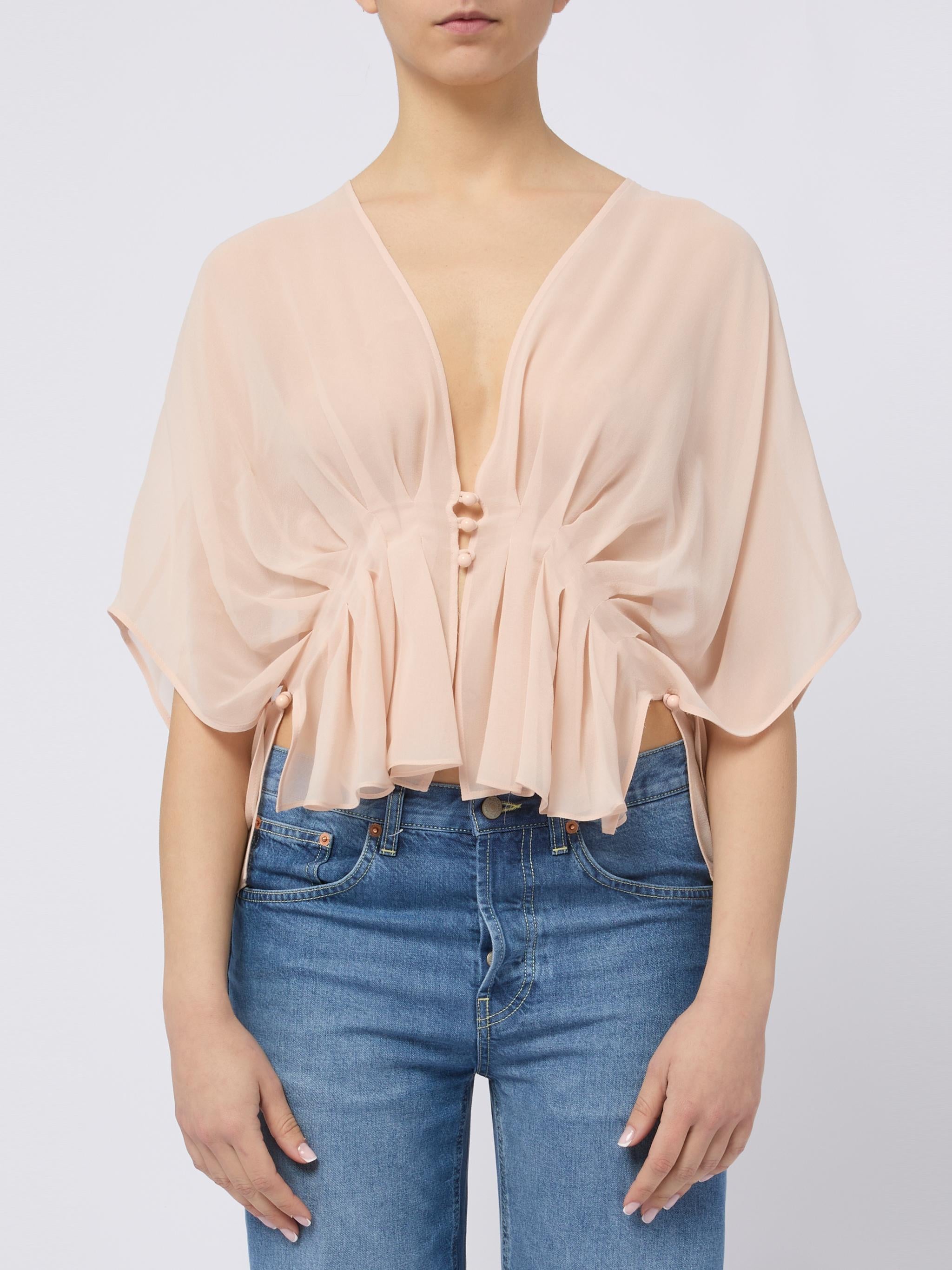 MAX MARA Top in seta morbido rosa con scollo a V 