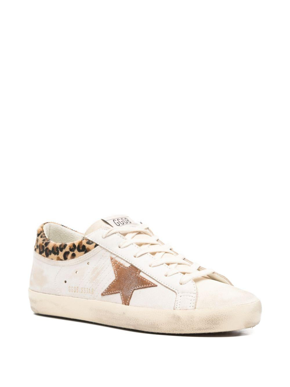 GOLDEN GOOSE Sneakers Super-Star in pelle effetto consumato con bordo in cavallino stampa leopardo 