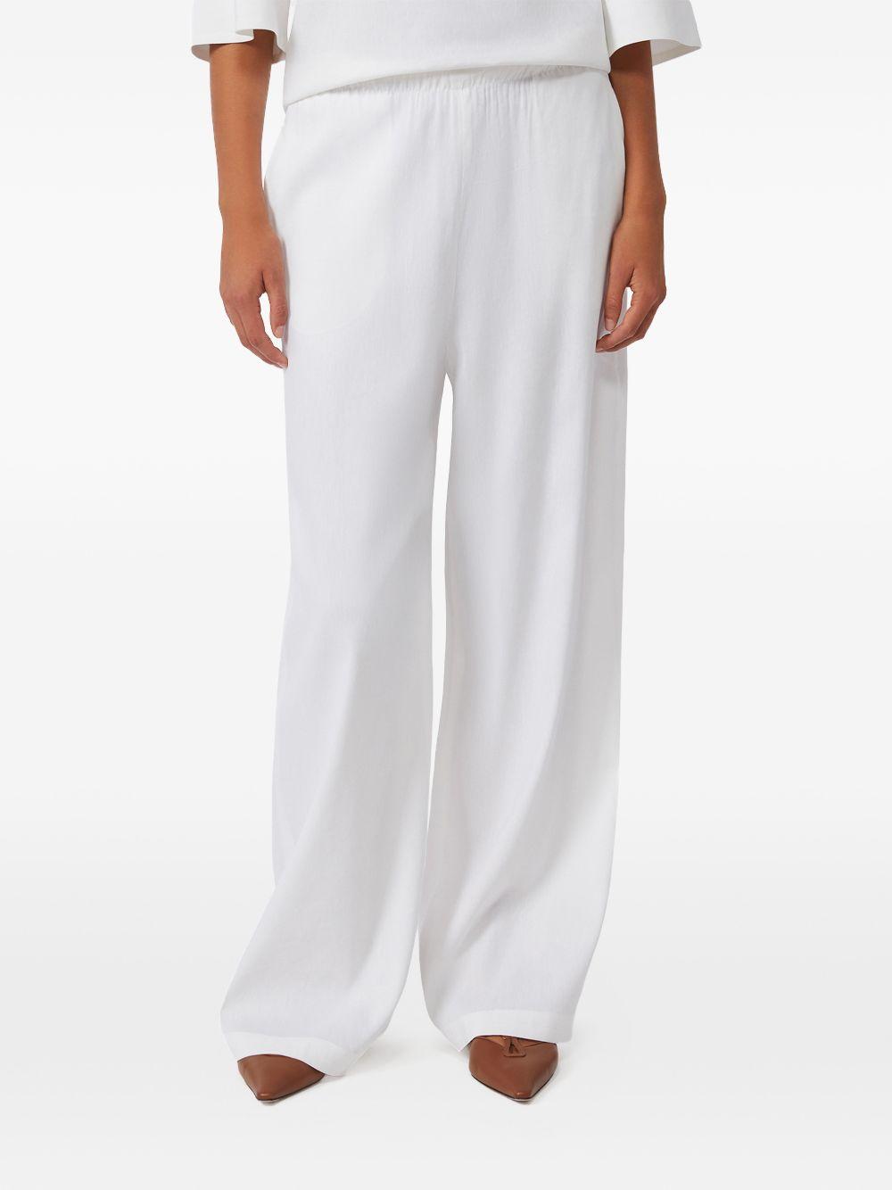 MAX MARA Pantaloni in lino misto viscosa bianchi con elastico in vita 