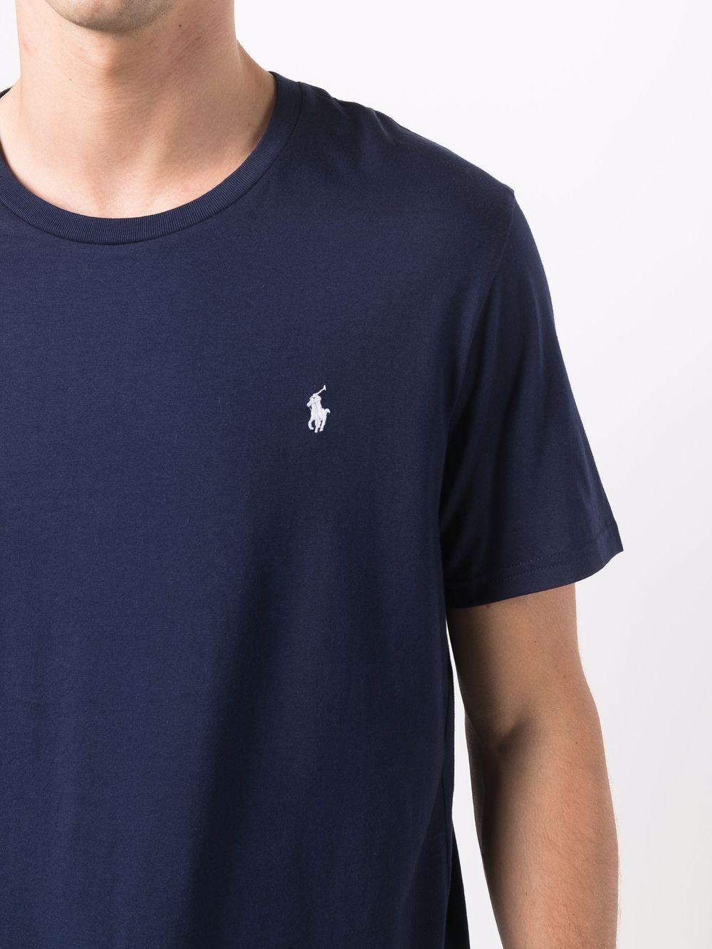 POLO RALPH LAUREN Maglietta in cotone blu con ricamo logo 