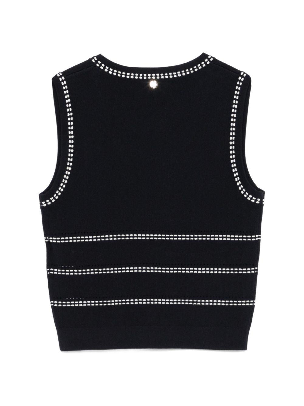 LIUJO Gilet blu con dettagli cuciture bianche 