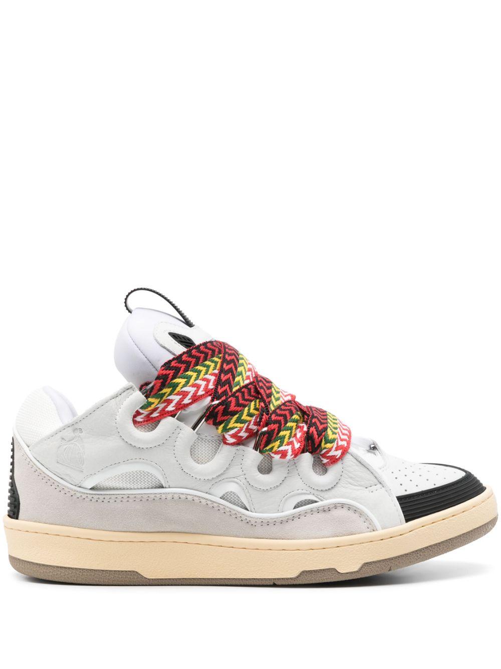 LANVIN Sneakers unisex in pelle di vitello grigia con lacci multicolore 