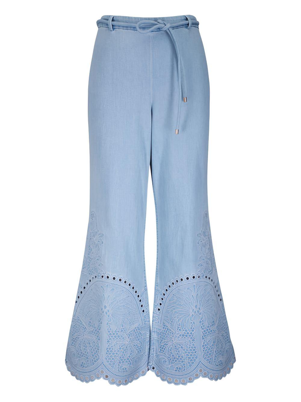 ZIMMERMANN Pantaloni lunghi con ricamo sul fondo 