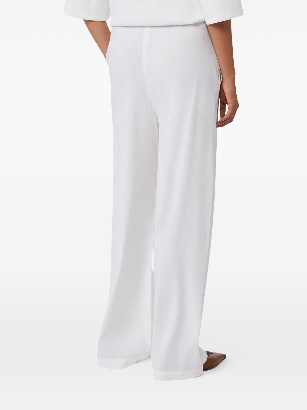 MAX MARA Pantaloni in lino misto viscosa bianchi con elastico in vita 