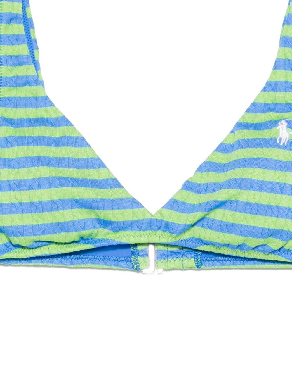 POLO RALPH LAUREN Top bikini a righe con logo blu e verde 