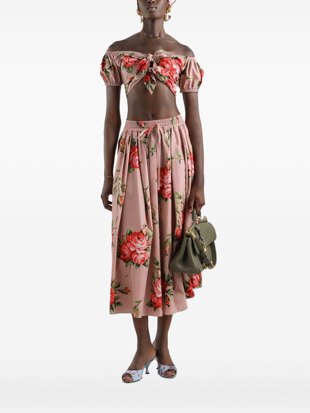 DOLCE e GABBANA Top rosa in cotone con stampa floreale 