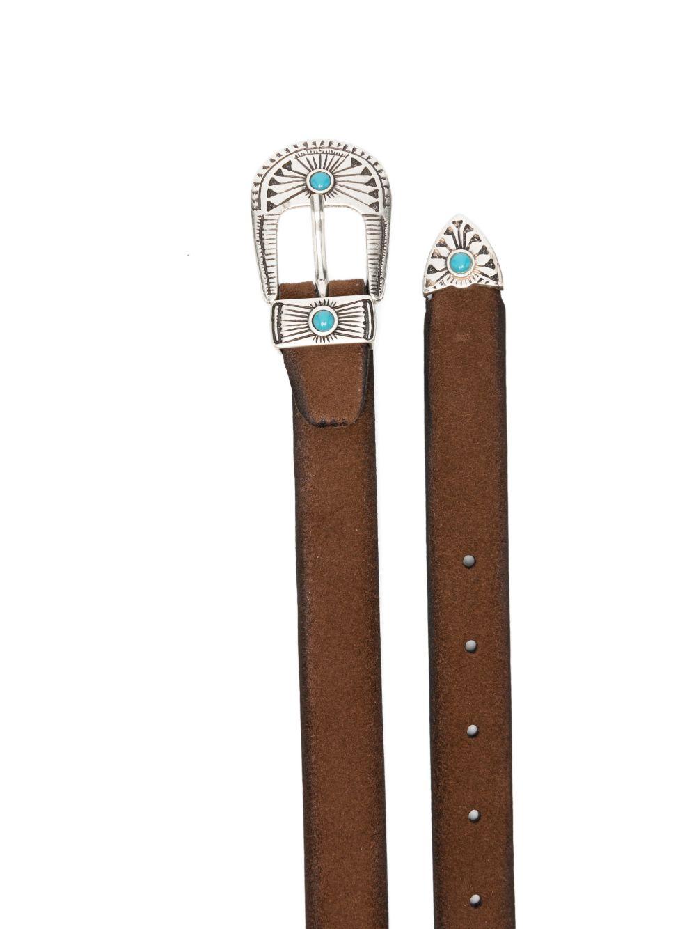 ALBERTO LUTI Cintura in pelle marrone chiara con rifiniture argento e pietra turchese 