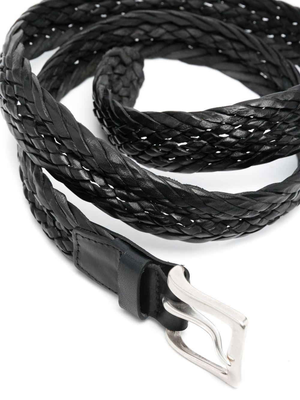 ORCIANI Cintura in pelle intrecciata nera con hardware argento 