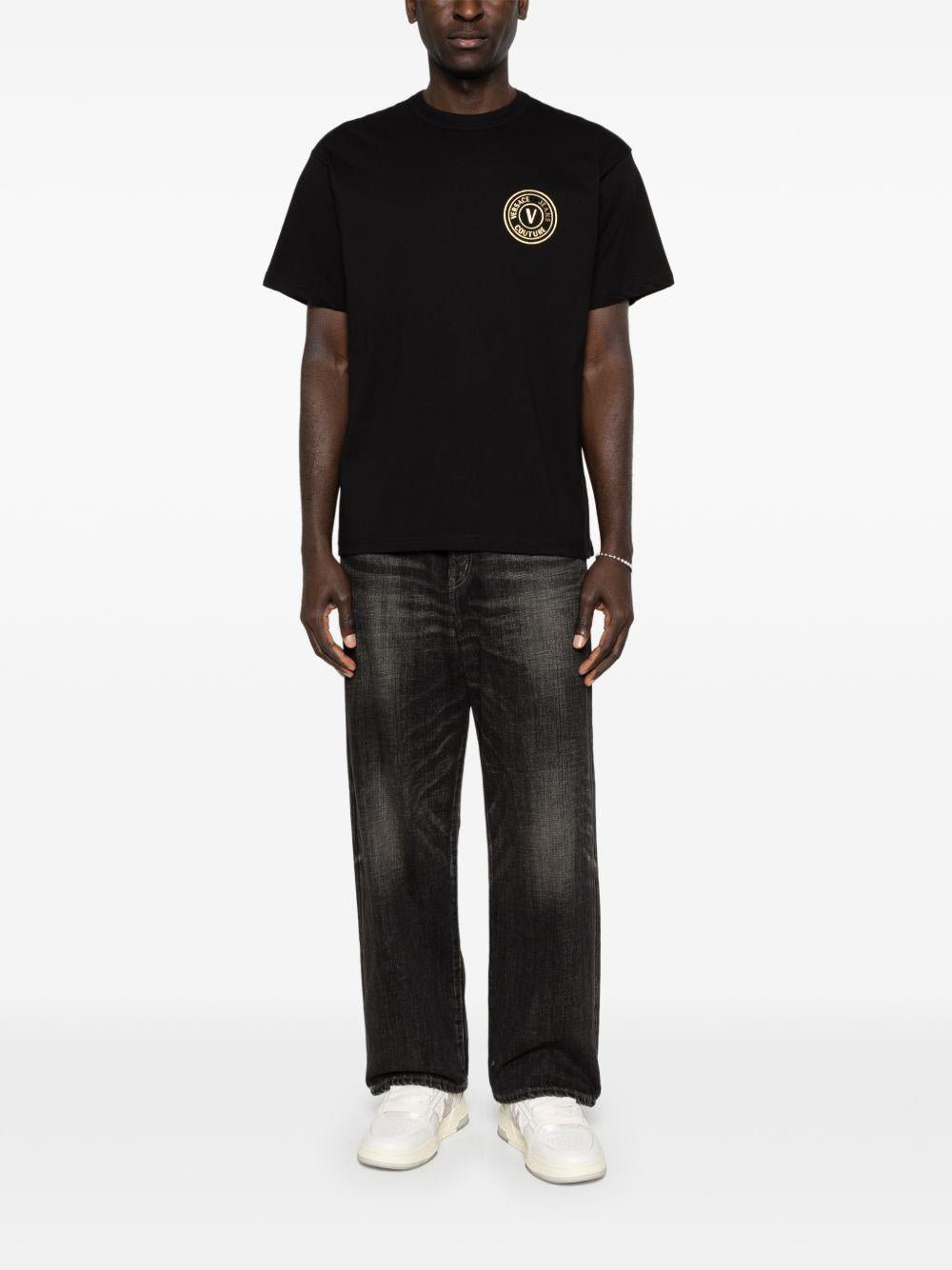 VERSACE JEANS COUTURE T-shirt in cotone nero con logo 