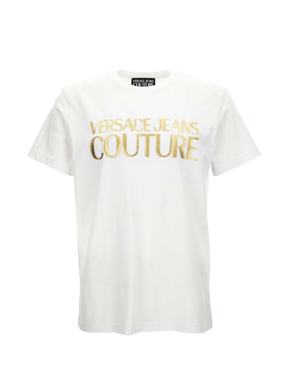 VERSACE JEANS COUTURE T-shirt bianca con logo tipo dorato 
