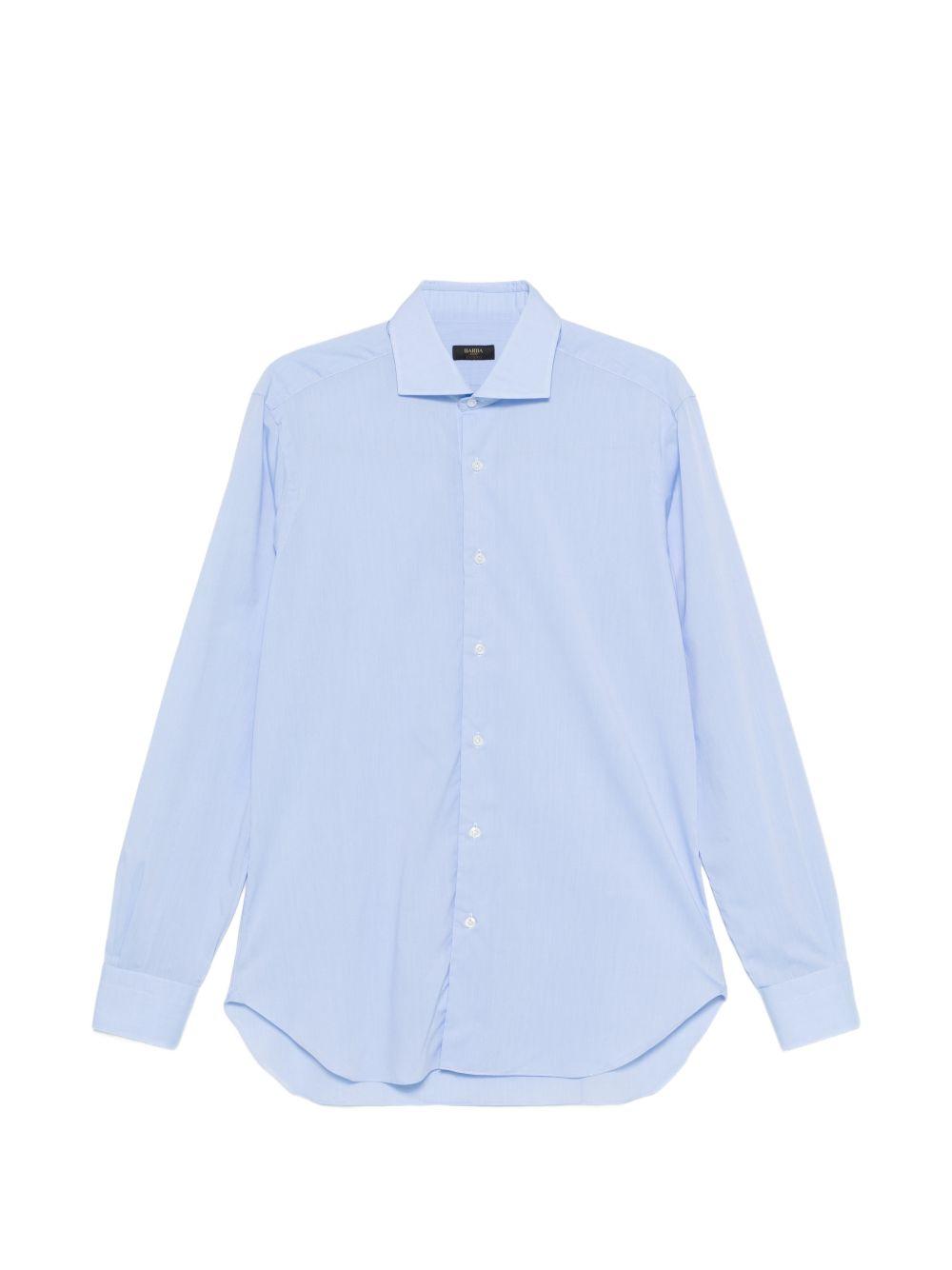 BARBA Camicia in cotone azzurro chiaro con collo spread 