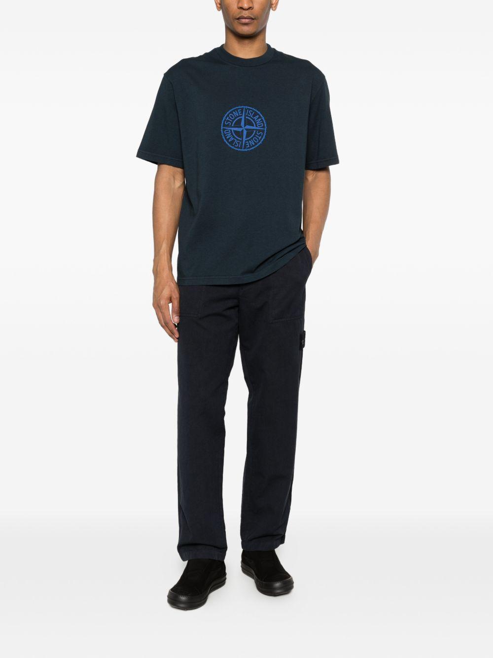 STONE ISLAND T-shirt in cotone blu con bussola celeste 
