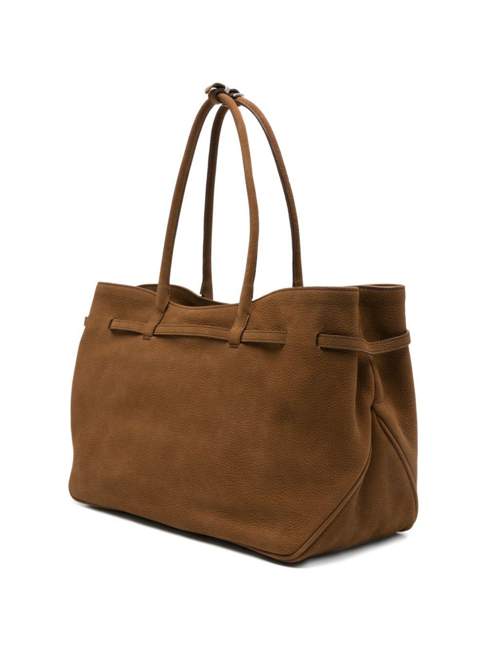 MARGESHERWOOD Borsa shopping in suede con logo impresso marrone 