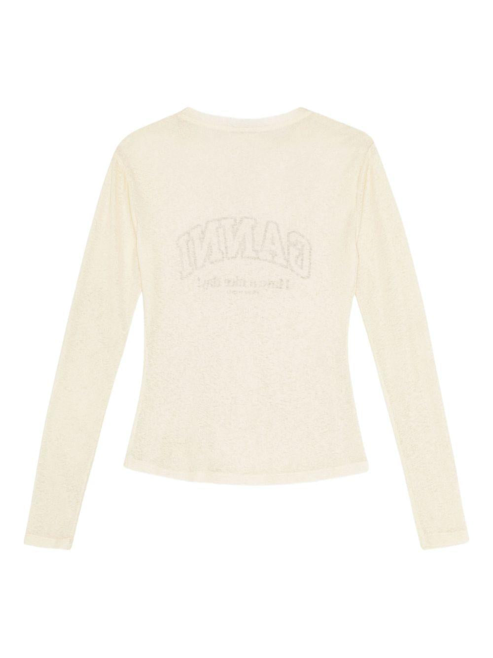 GANNI T-Shirt a maniche lunghe semitrasparente con logo 