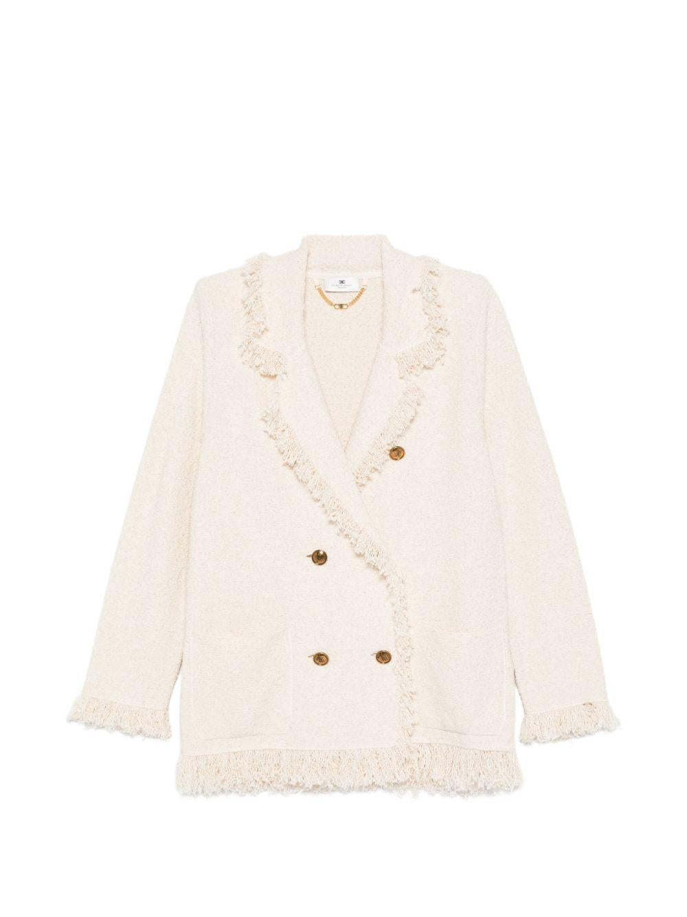 ELISABETTA FRANCHI Giacca blazer doppiopetto con frange 