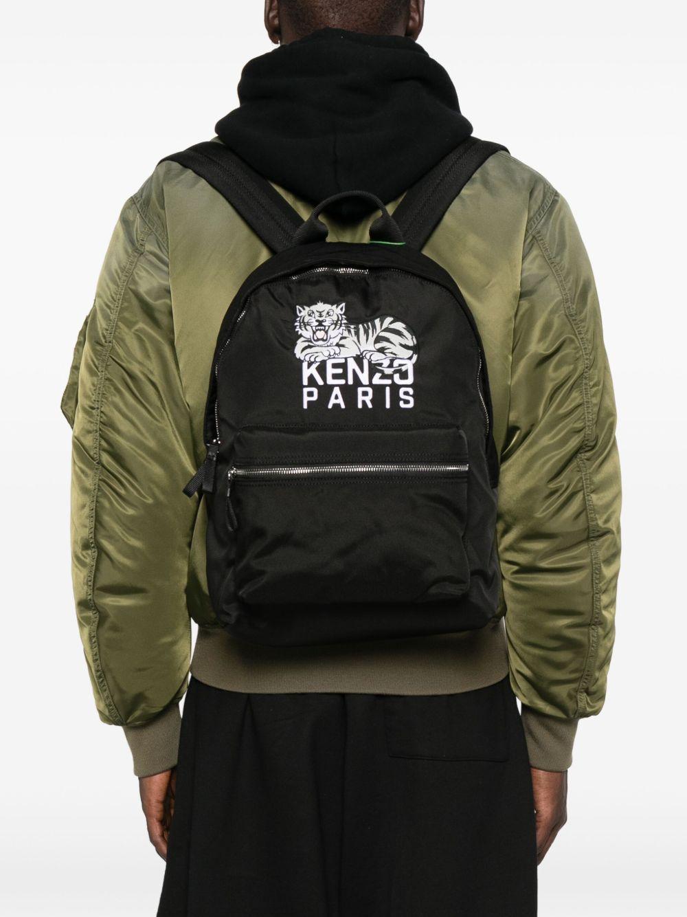KENZO Zaino nero con stampa logo e tigre 