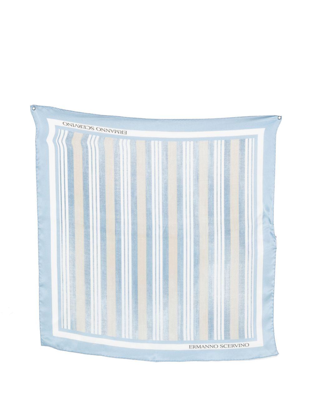 ERMANNO SCERVINO Foulard in seta con righe bianche e celeste 