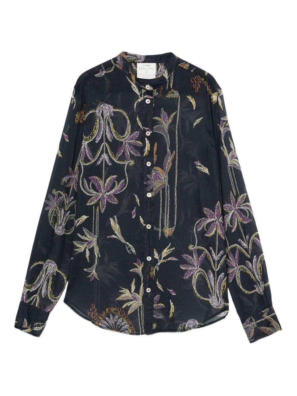 FORTE FORTE Camicia blu in cotone e seta 