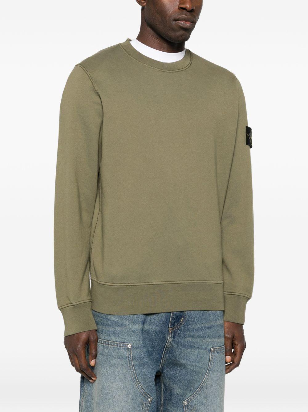 STONE ISLAND Felpa in cotone verde girocollo con patch logo 